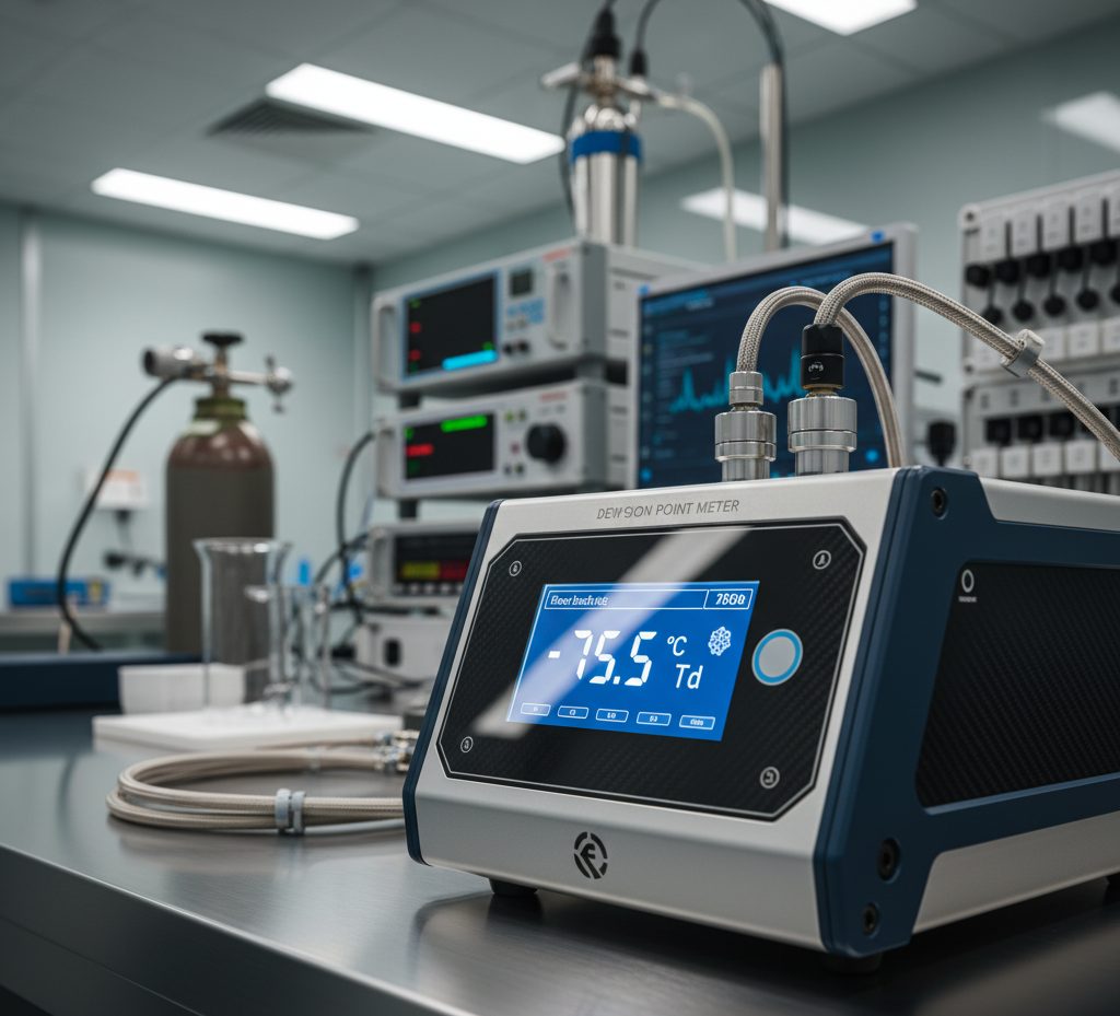 IEI dew point meter reading −75.5 °C in a calibration laboratory
