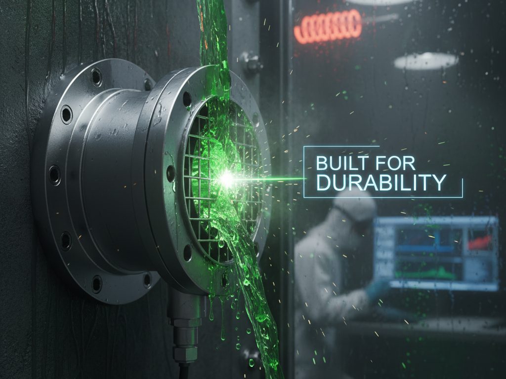 Flanged sensor housing withstanding liquid spray in a test chamber